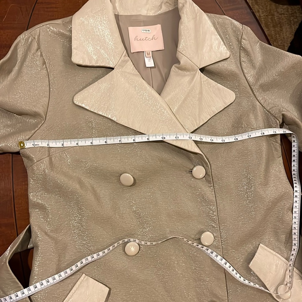Anthropologie Hutch Vegan Leather Trench Coat beige & cream double-breasted NWOT - Picture 9 of 16